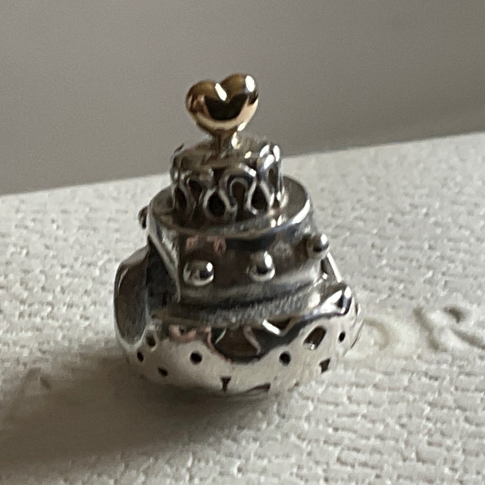Pandora two tone Wedding Cake charm with 14k gold heart